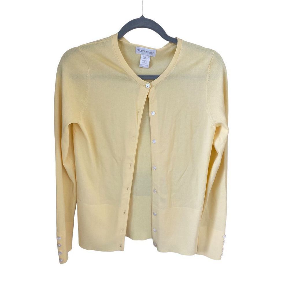 Worthington Light Yellow Button-Up Cardigan, Size S